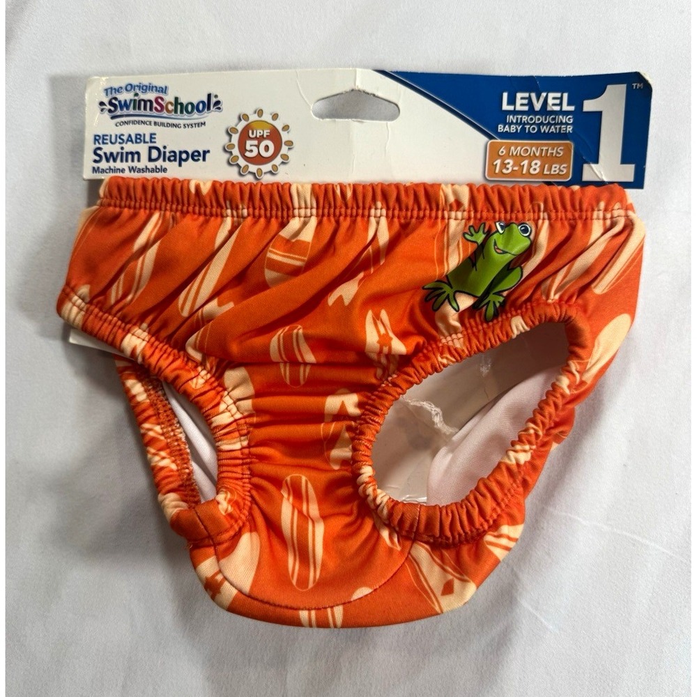 SwimSchool Reusable Swim Diaper Months 12-18M Orange SMALL FLAW